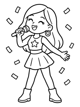 Free printable Happy Pop Star Singing With Confetti coloring page