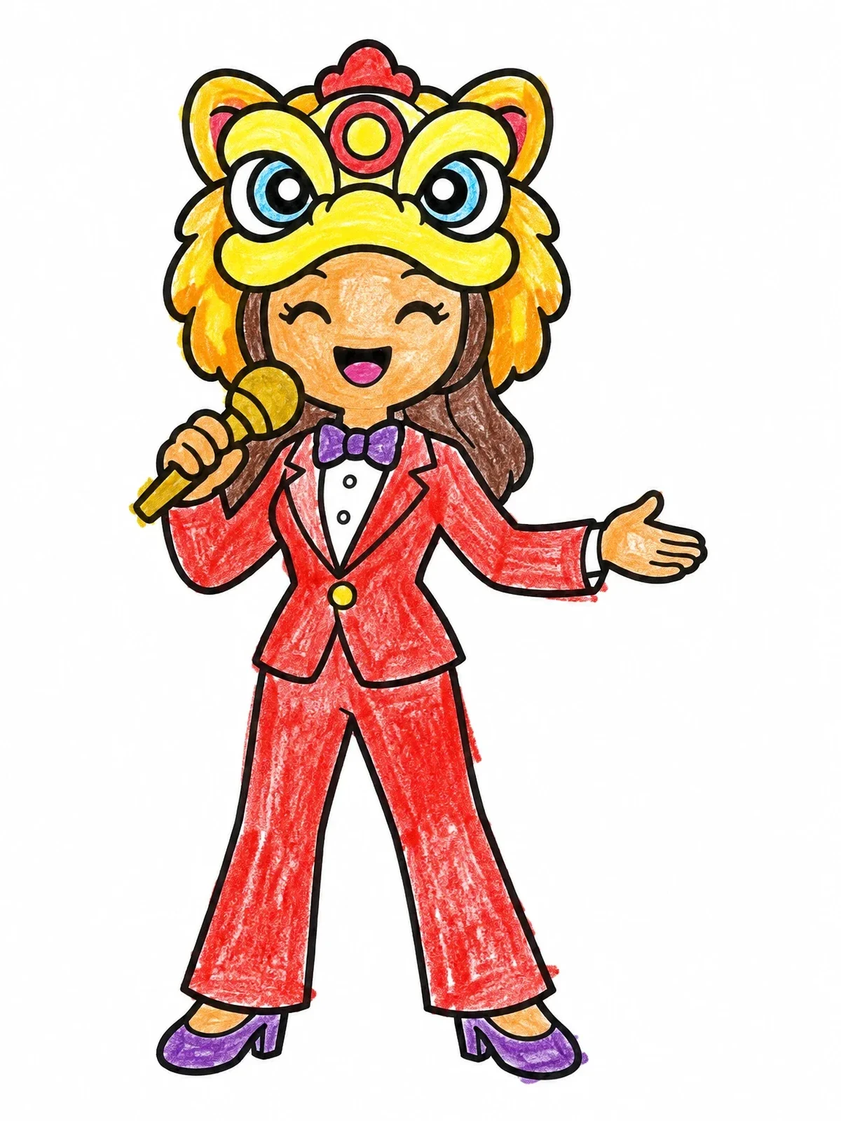 Colored example of the Singer In Lion Headdress And Tuxedo coloring page