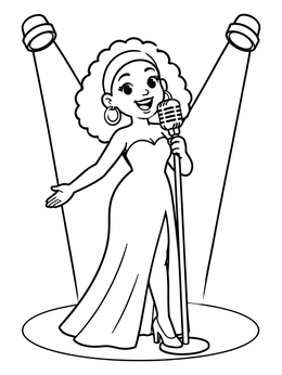 Free printable Pop Diva Singing Under Spotlights coloring page
