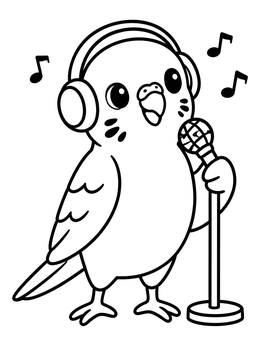Free printable Singing Budgie With Headphones And Microphone coloring page