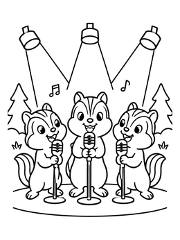Free printable Singing Chipmunk Band On Stage coloring page