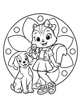 Free printable Singing Chipmunk And Brittany Spaniel Pup coloring page