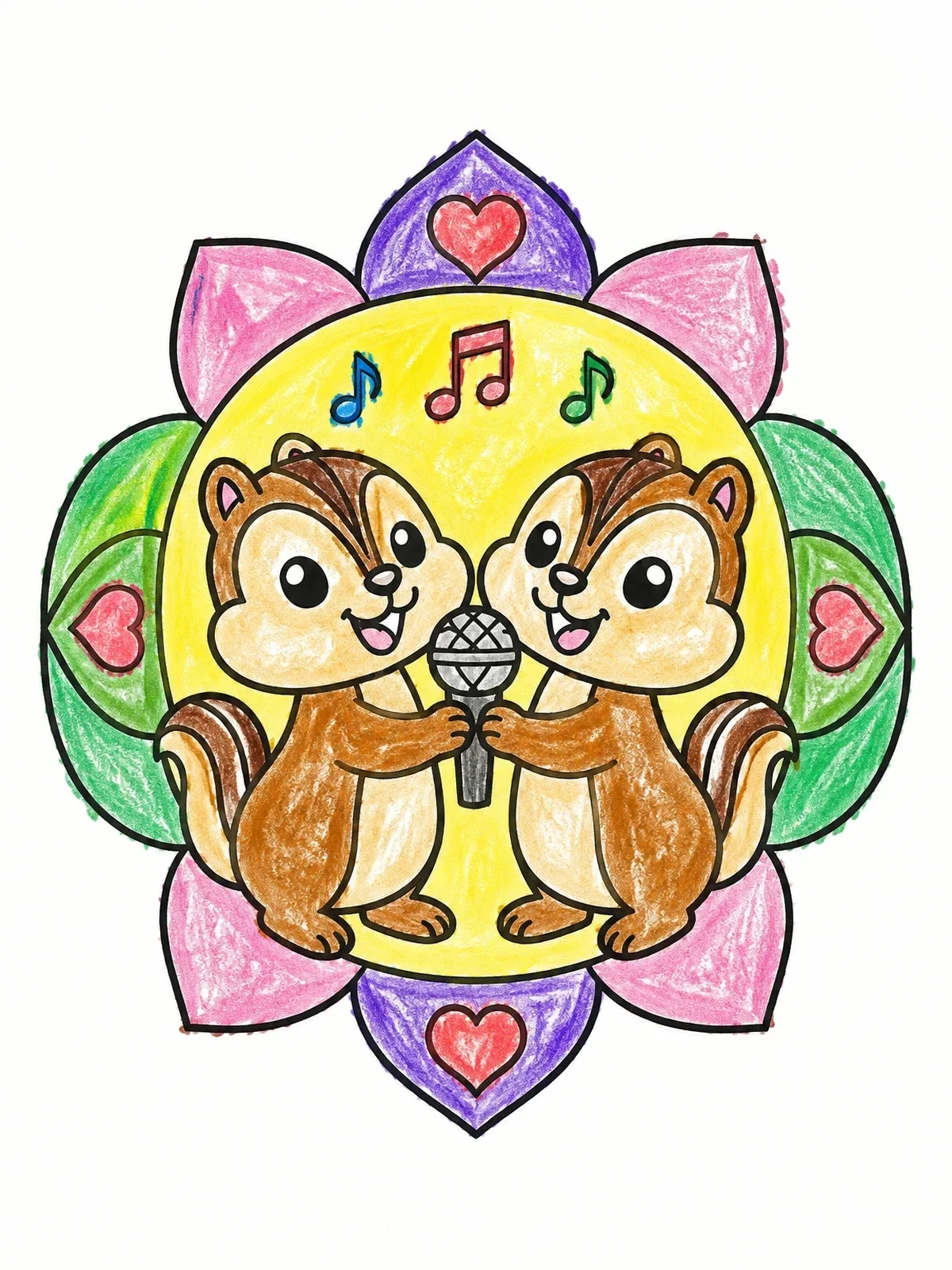 Colored example of the Singing Chipmunk Duo With Microphone coloring page