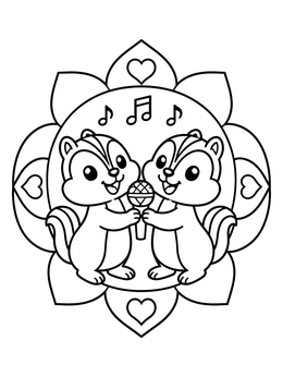 Two happy musical friends share a song in this chipmunk coloring page.