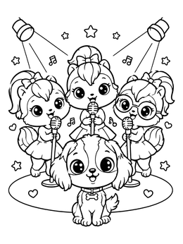 Free printable Singing Chipmunks With Brittany Puppy coloring page