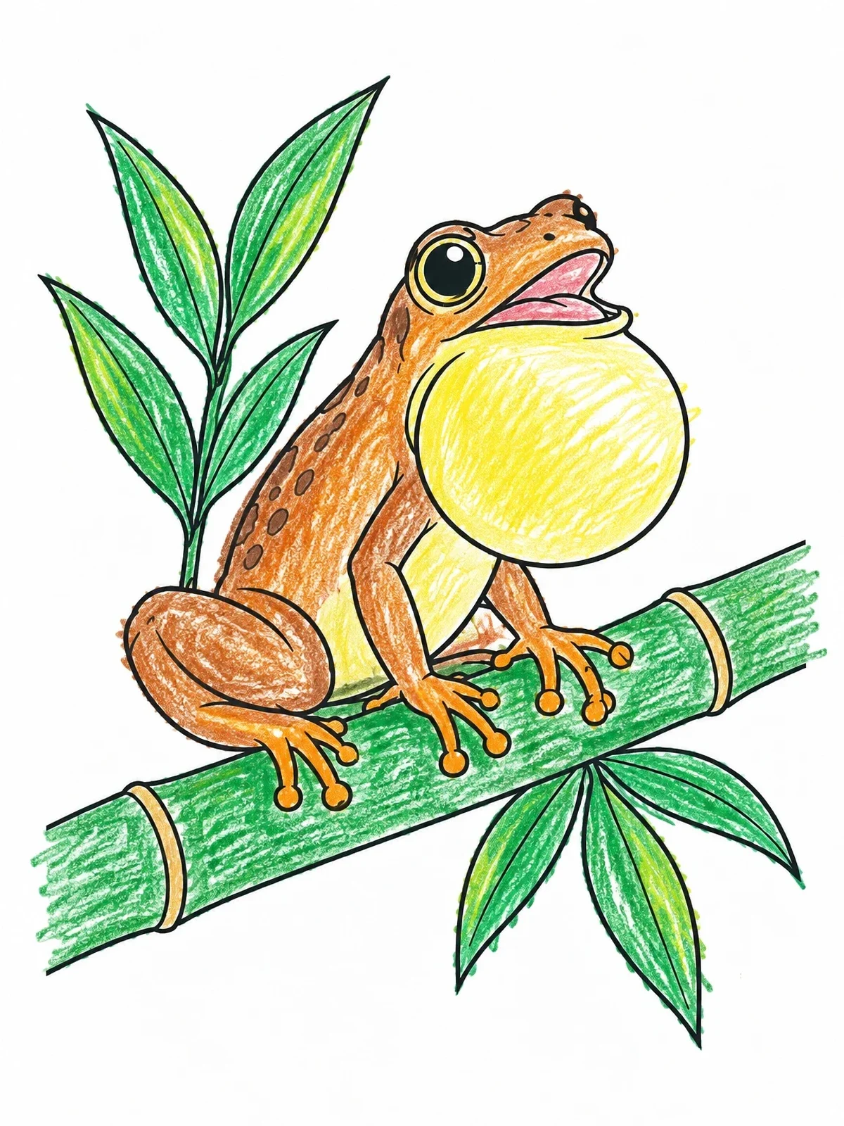 Colored example of the Singing Coquí On Bamboo Branch coloring page
