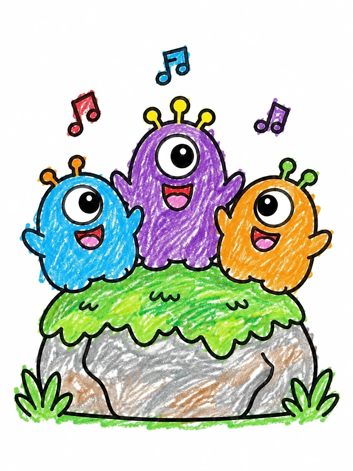 Colored example of the Singing Cute Blob Monsters coloring page