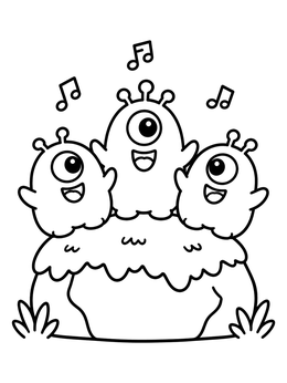 Free printable Singing Cute Blob Monsters coloring page