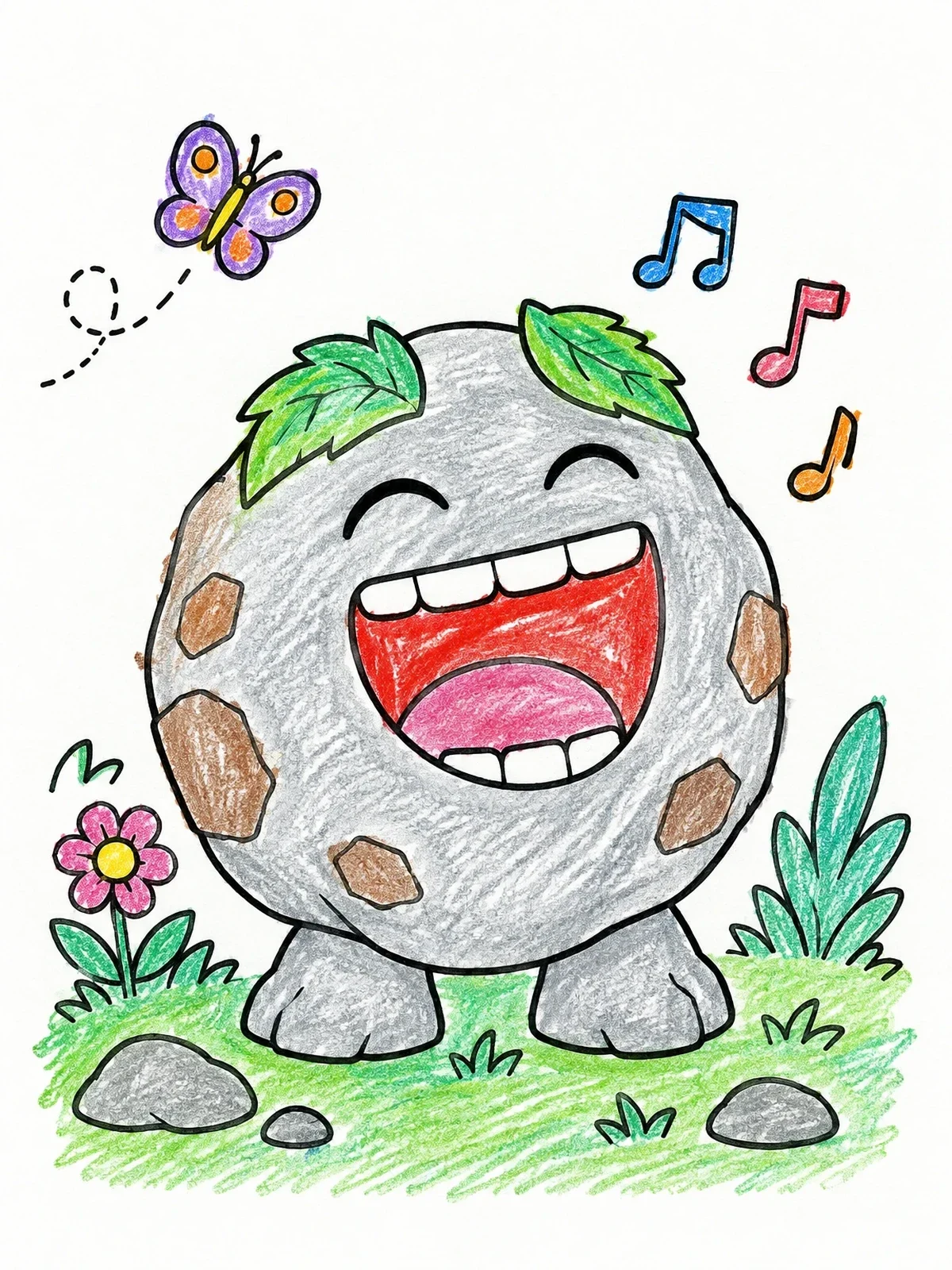 Colored example of the Singing Round Rock Monster In Nature coloring page