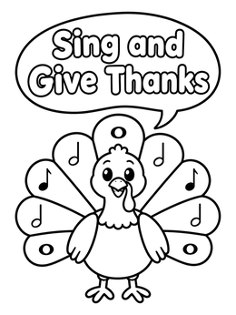 Free printable Singing Thanksgiving Turkey With Musical Feathers coloring page