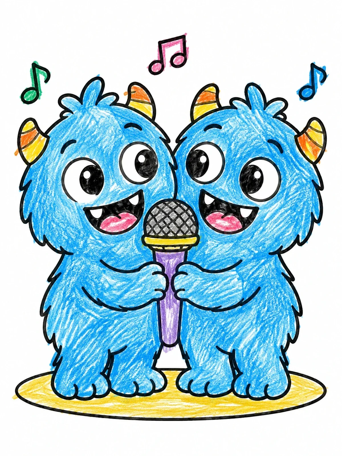 Colored example of the Singing Twin Monsters Duet coloring page