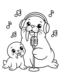 Free printable Singing Walrus With Headphones coloring page