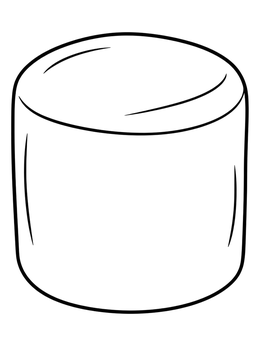A simple marshmallow coloring page showing a puffy cylindrical sweet treat.