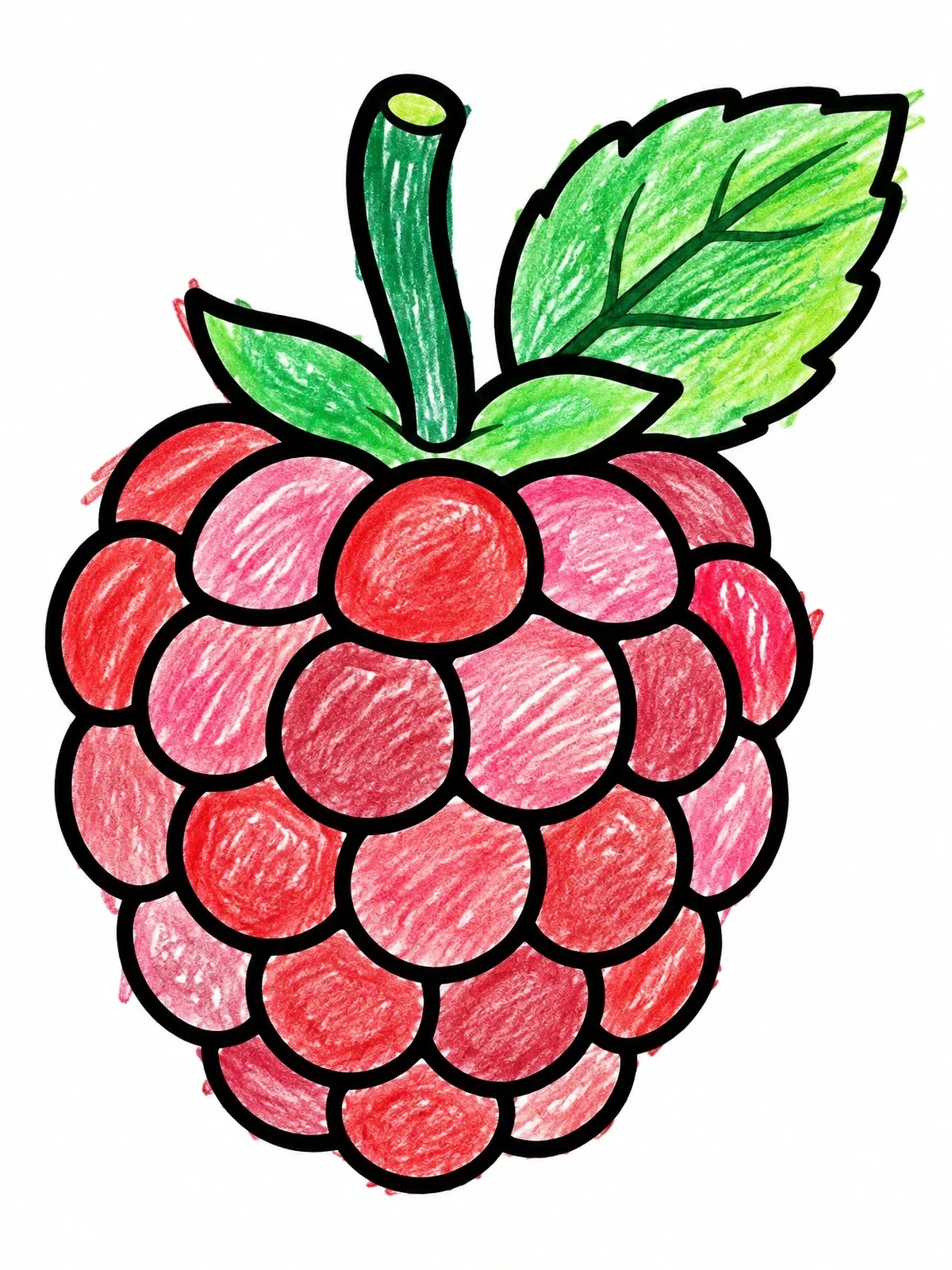 Colored example of the Single Plump Raspberry With Leaf coloring page