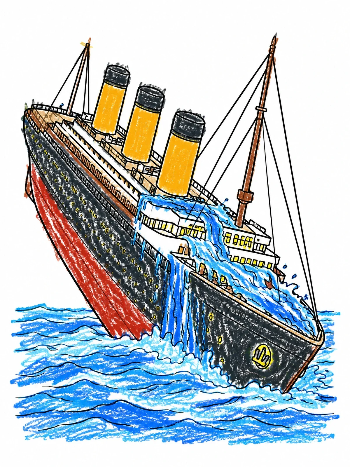 Colored example of the Sinking Titanic Ocean Liner coloring page
