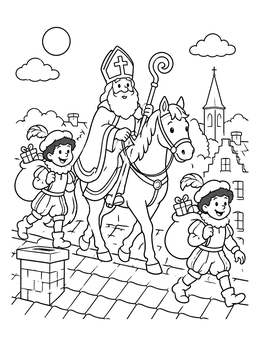 Free printable Sinterklaas On The Rooftops coloring page