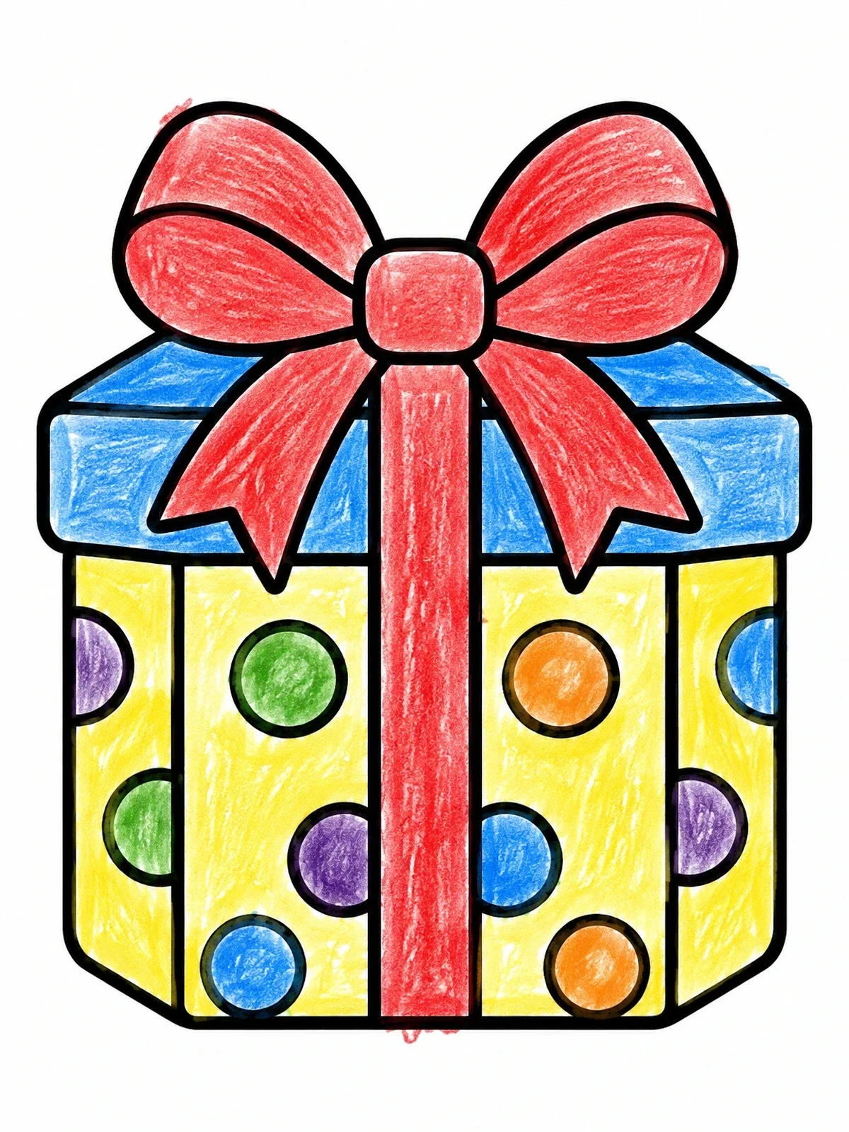 Colored example of the Polka Dot Gift Box With Bow coloring page