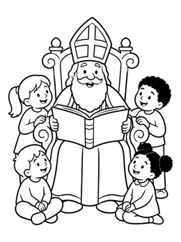 Free printable Sinterklaas Reading To Happy Children coloring page