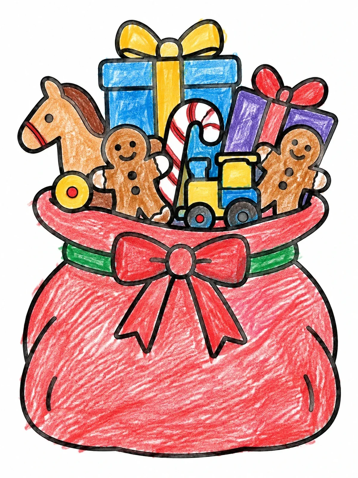 Colored example of the Sinterklaas Sack Full Of Presents coloring page