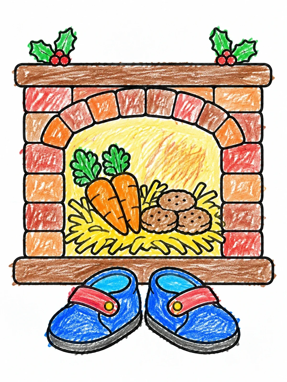 Colored example of the Sinterklaas Shoes By The Fireplace coloring page