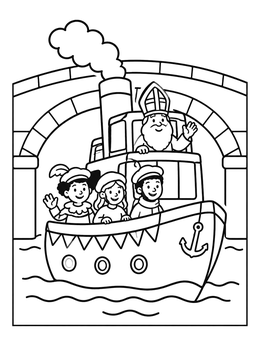 Free printable Sinterklaas Steamboat Under Stone Bridge coloring page