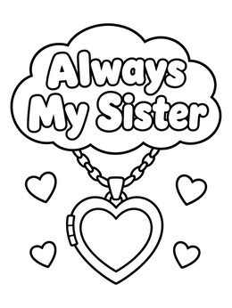 Free printable Always My Sister Heart Locket coloring page