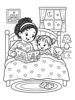 Free printable Bedtime Story With Big Sister coloring page