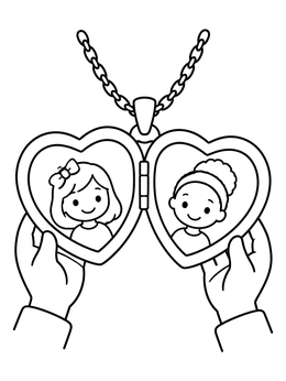 Free printable Heart Locket With Sister Portraits coloring page