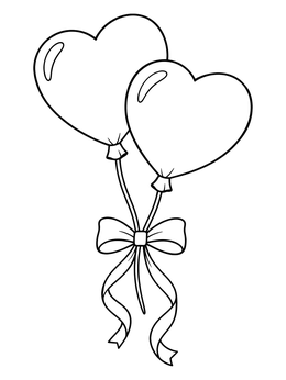 Free printable Twin Heart Balloons With Ribbon coloring page