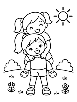 Free printable Piggyback Ride In The Sunshine coloring page