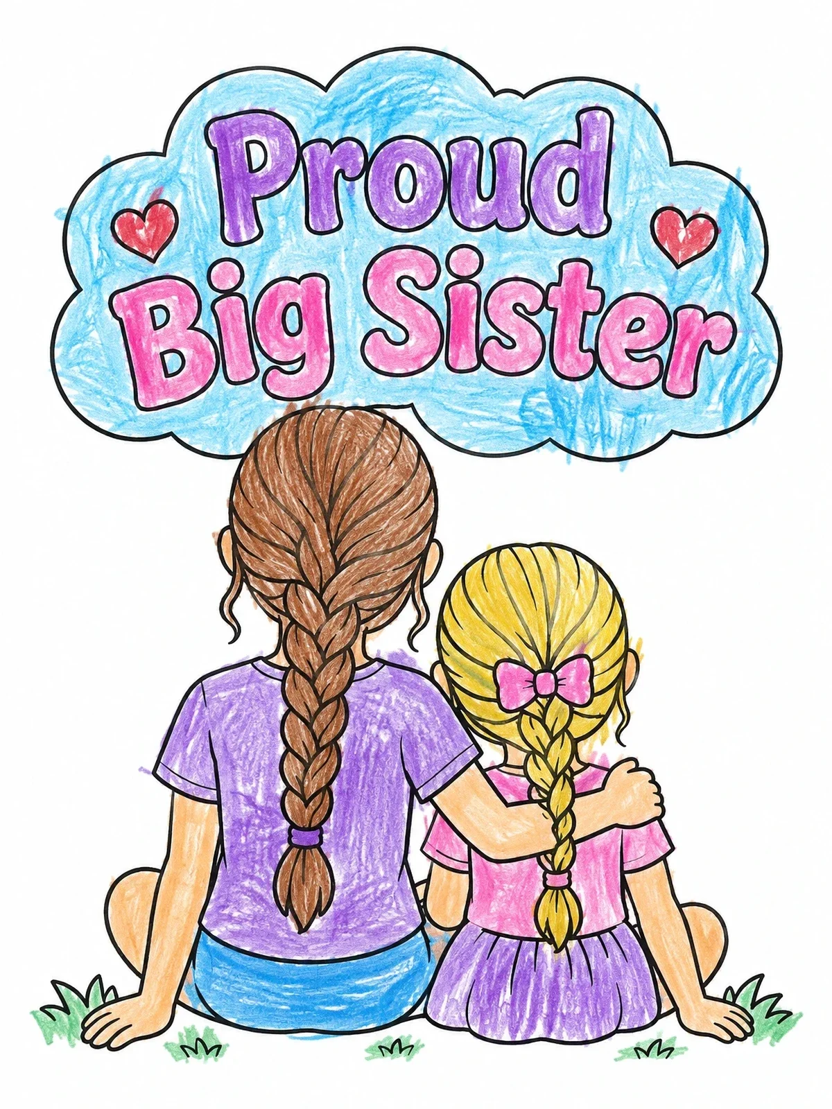 Colored example of the Proud Big Sister And Little Sister coloring page
