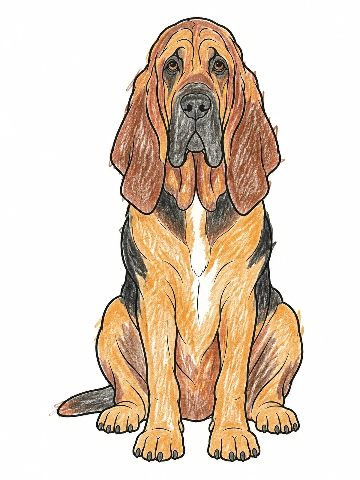 Colored example of the Sitting Bloodhound Line Art coloring page