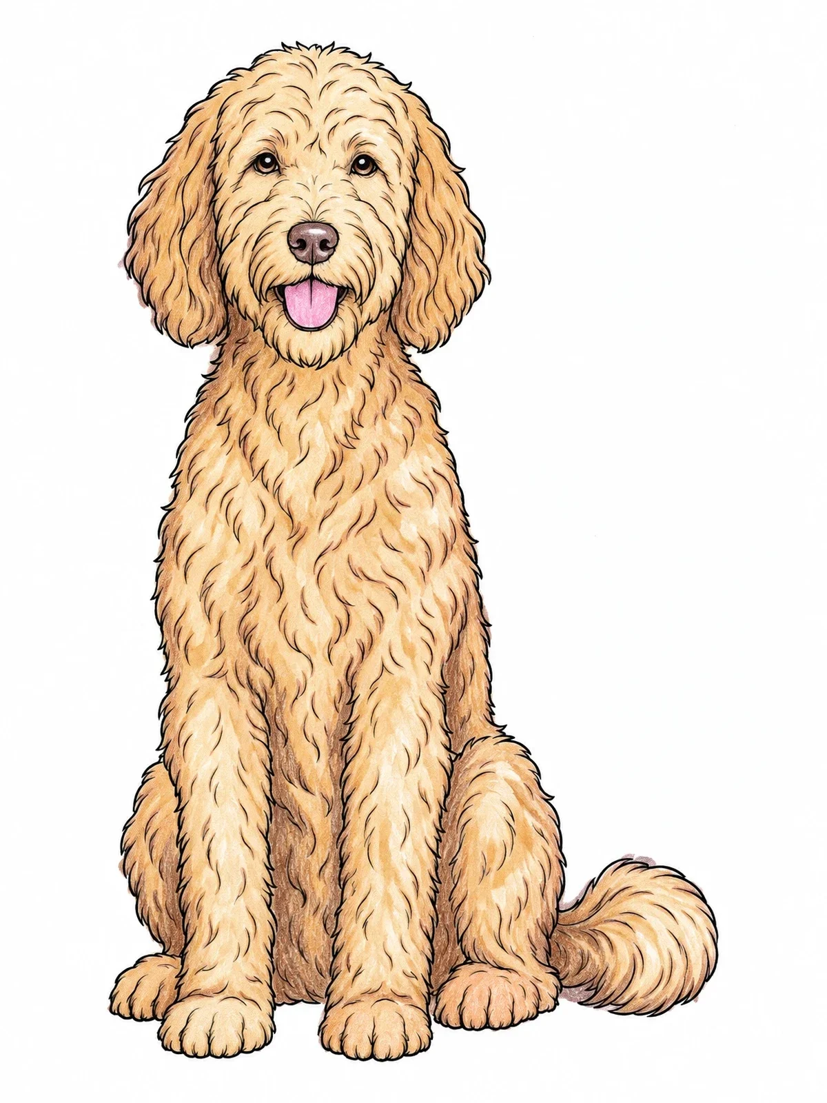 Colored example of the Sitting Fluffy Labradoodle Dog coloring page