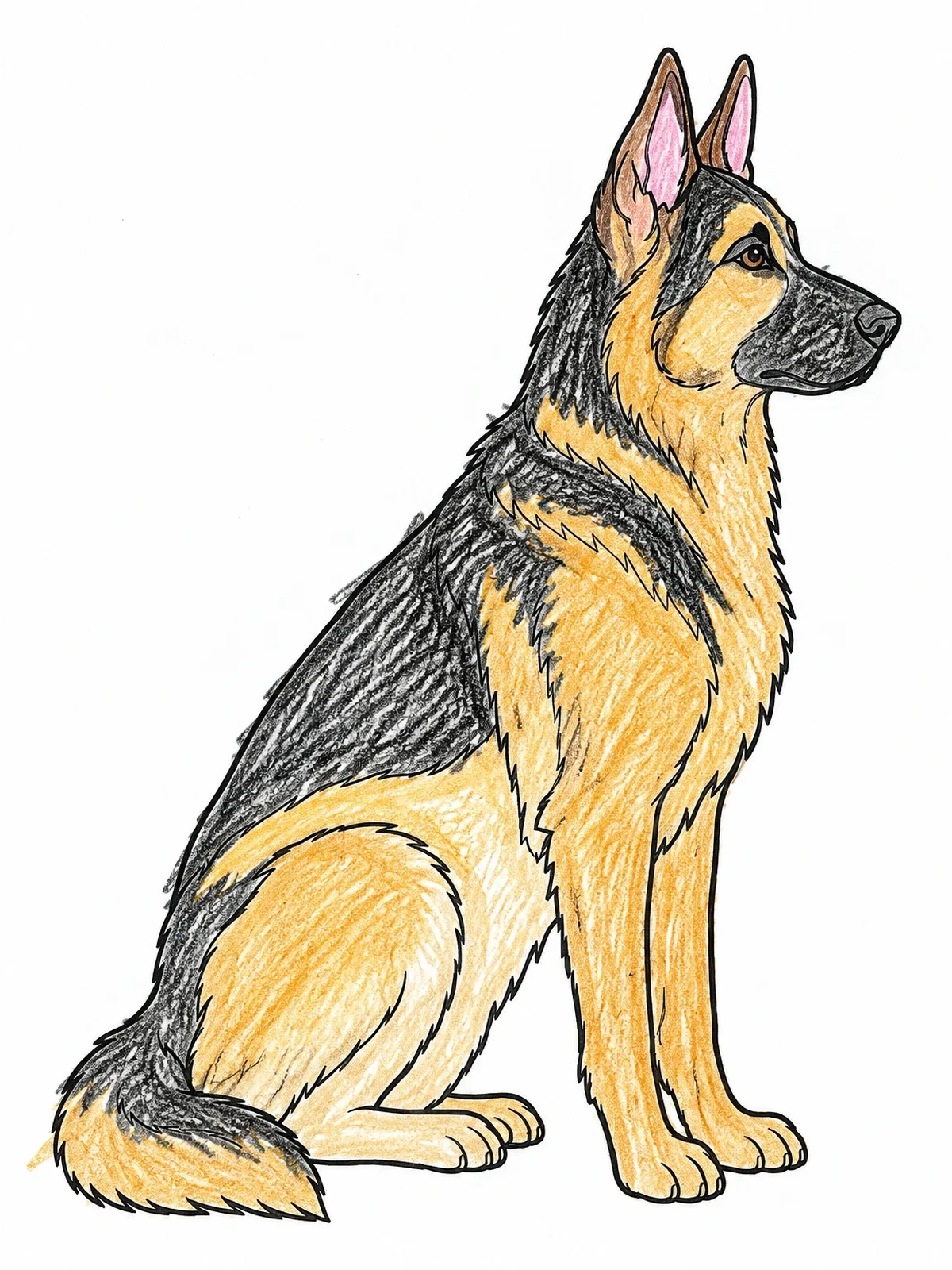 Colored example of the Sitting German Shepherd Dog Profile coloring page