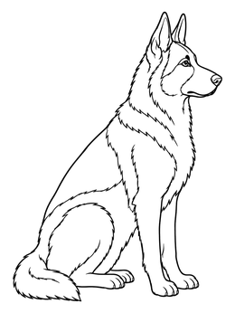 A noble dog sits alert in this detailed german shepherd coloring page.