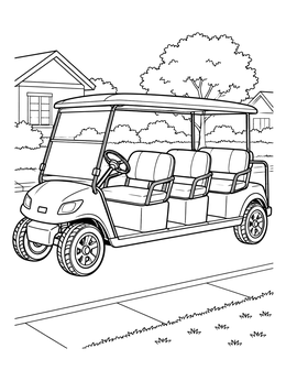 Free printable Six Passenger Golf Cart On Suburb Street coloring page