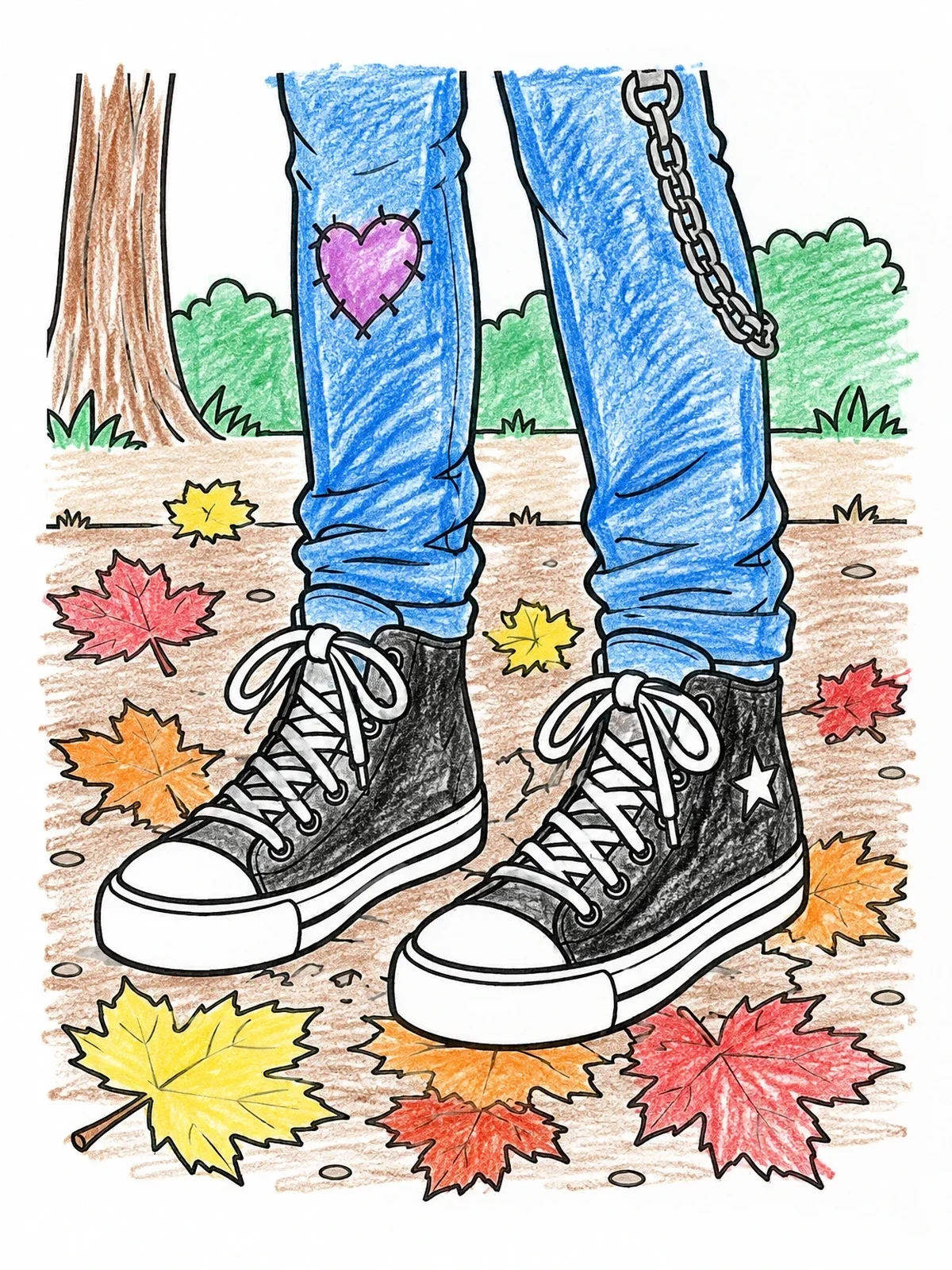 Colored example of the Lace Up Skate Shoes On Autumn Leaves coloring page