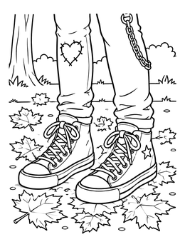 Free printable Lace Up Skate Shoes On Autumn Leaves coloring page