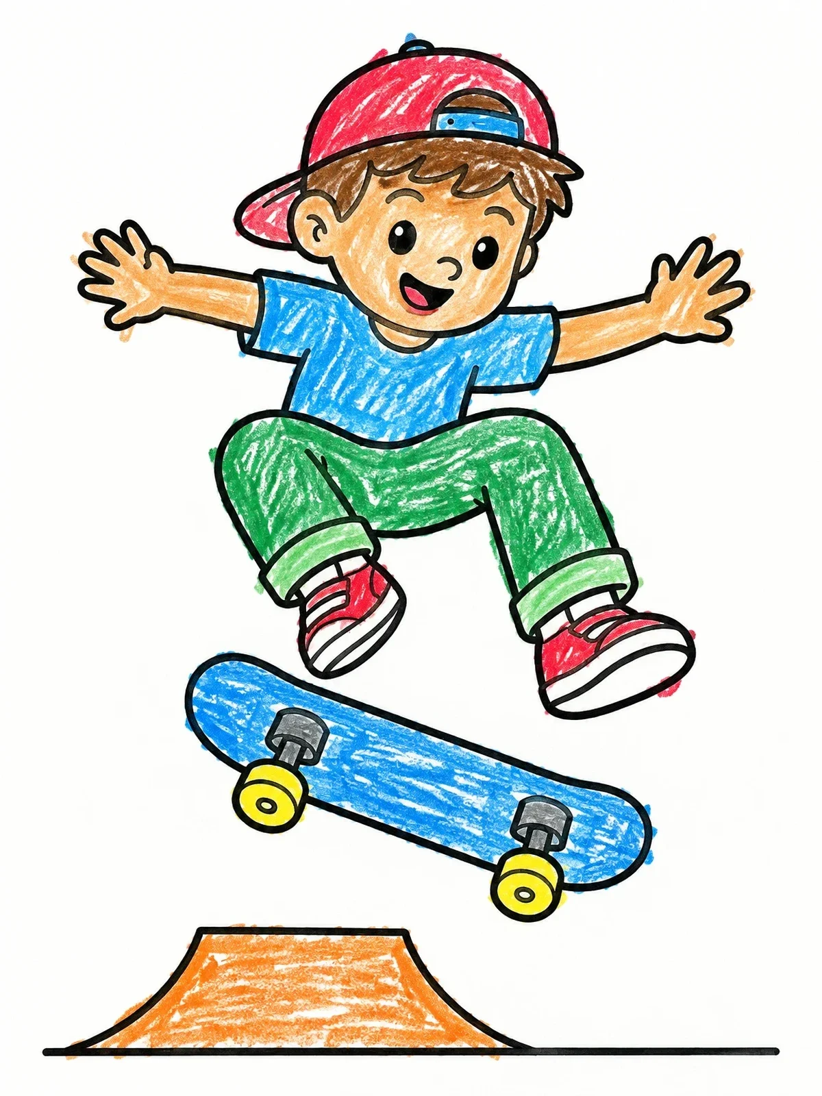 Colored example of the Boy Jumping On Skateboard coloring page