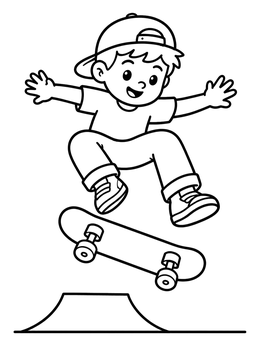 Free printable Boy Jumping On Skateboard coloring page