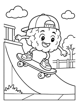 Free printable Cool Brain Skateboarding On Ramp coloring page
