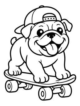 Free printable Bulldog Puppy On A Skateboard coloring page