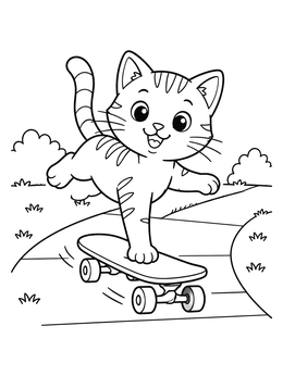 Free printable Cute Cat On A Skateboard coloring page