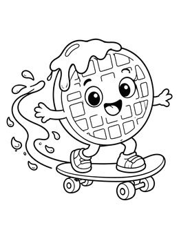 Free printable Skateboarding Cute Waffle Character coloring page