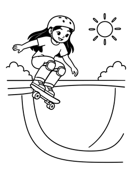 Free printable Girl Dropping Into Skate Bowl coloring page