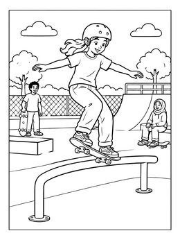 Free printable Girl Grinding At The Skatepark coloring page