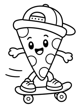 Free printable Skateboarding Pizza Slice With Cap coloring page