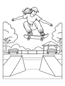 Free printable Skater Girl Jumping Over Ramps coloring page