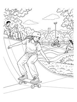 Free printable Skater Girl At The Skatepark Ramp coloring page