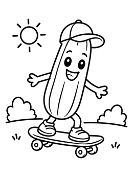 Free printable Skateboarding Zucchini With Cap coloring page